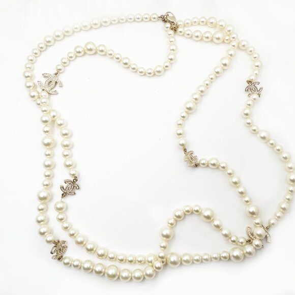 Chanel Rare Vintage Gold Plated CC Crystal 2 Strand Necklace - Picture 1 of 5